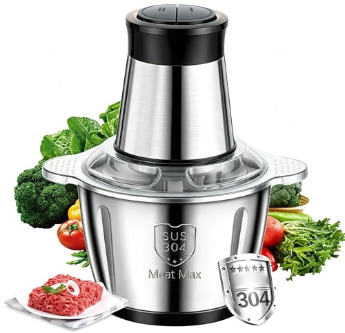Tritatutto Elettrico, Robot da Cucina con Ciotola in Acciaio Inox 2L | Tritacarne con 4 lame doppie, 2 velocità, frullatore tritacarne, verdure, cipolle, frutta