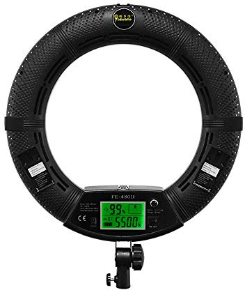 Yidoblo 96W 18 LED Ring Light Kit FE-480II Black Photo Studio Video Portrait Selfie Makeup Youtub Lighting Bicolor with Remote, Phone/Camera Holder, Mirror, Light Stand, Batteries&Chargers, Carry Bag