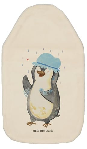 Mr. & Mrs. Panda Wärmflasche Pinguin Duschen - Geschenk, Pinguine, Wärmekissen, Wärmflasche mit Bezug, Lebensmotto, Neustart, Kleine Wärmflasche,