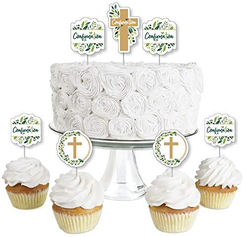 Big Dot of Happiness Confirmation Elegant Cross - Dessert Cupcake Toppers - Religious Party Clear Treat Picks - Set of 24