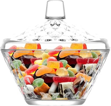 La-V Sucrier Bol en Verre Transparent Boîte à Bonbons avec Couvercle Élégant Bocal à Biscuits Pot de Rangement Couvercle Volume 32 cl Hauteur 12 cm Passe au Lave-Vaisselle Fabriqué en Turquie