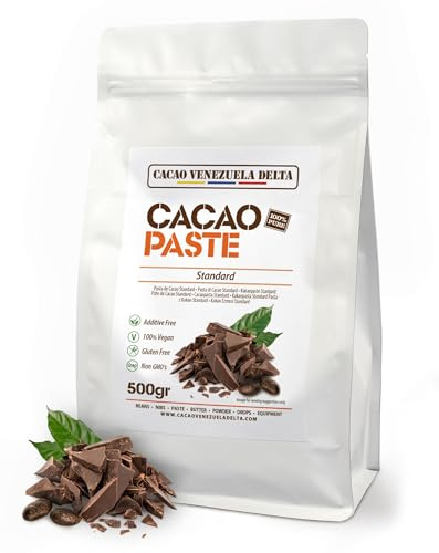 Cacao V Delta Pasta De Cacao Pura Ceremonial 500g - Chocolate Negro 100% Puro sin Azúcar para Fundir y Reposteria - Masa De Cacao Sin Gluten, Antioxidante, Vegano