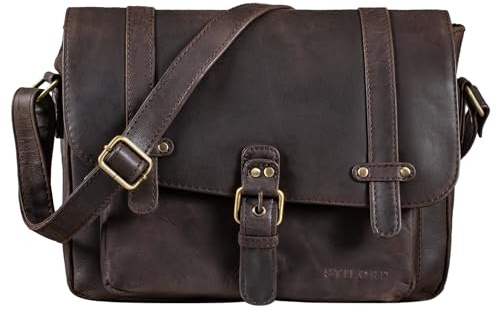 STILORD Lara Vintage Umhängetasche Damen klein Leder Handtasche zum Ausgehen Party Freizeit Umhängetasche Schultertasche 10.1 Zoll Tablettasche echtes Leder Farbe:Cognac - braun