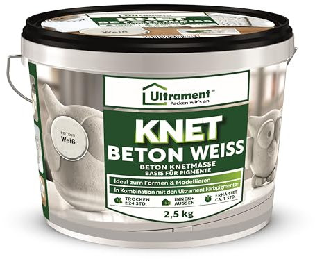 Ultrament Knet-Beton Weiß, Kreativbeton, Beton Knetmasse – Basis für Pigmente, Ideal zum Formen und Modellieren, Knetbeton, 2,5 kg