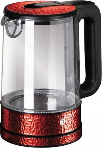 Berlinger Haus, Bouilloire en verre électrique, Collection Burgundy,Lumière LED bleue, portion sans cordon, Filtre à maillage intégré, Système d'arrêt automatique, bouche versée, 1,7 L