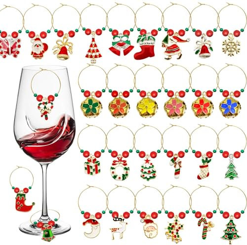 iZoeL 30Stk Glasmarkierer Weihnachten Glass Anhänger Sektgläser Weinglas Markers Charms Glaeser Erkennung Wiederverwendbar Keine Verwechseln Mehr