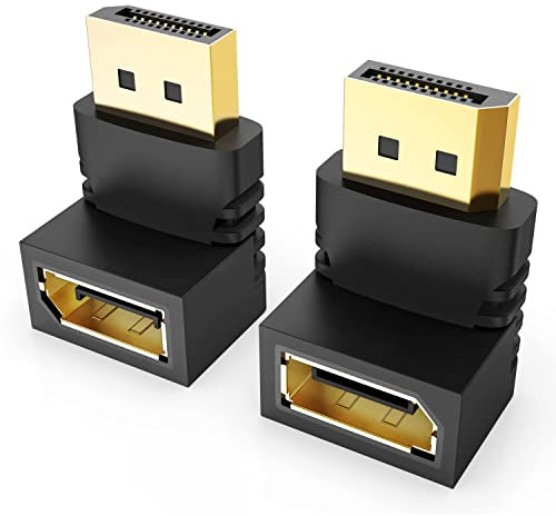 J&D Adattatore DisplayPort a 90 e 270 Gradi, 2 Pacchi Placcato Oro Angolo Retto Maschio a Femmina Convertitore DP 4K 60Hz