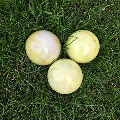 Set of 3 Marble Stone Balls, Garden Decoration, Natural Marble Dyed, Yellow, 8 cm
