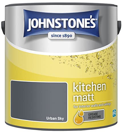 Johnstone's - Kitchen Paint - Urban Sky - Matt Finish - Grease & Stain Resistant - Suitable for Kitchen Walls & Ceilings - Highly Durable - 12m2 Coverage per Litre - 2.5L (423783) (Package may vary)