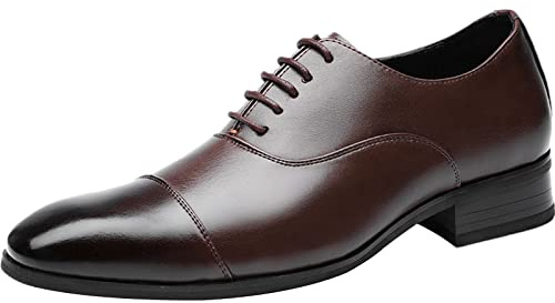ANUFER Hombres Formal Negocio Zapatos de Vestir Elegante Zapatos Oxford con Puntera Cuero de Microfibra Zapatos de Boda Marrón SN070406 EU39