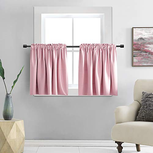 DONREN Rosa Kurze Vorhangvolants Gardinen für Mädchenzimmer – Stangentasche, solide Verdunkelungsvorhänge Gardine Blickdicht für Kinderzimmer (76,2 x 61 cm, 2 Paneele)