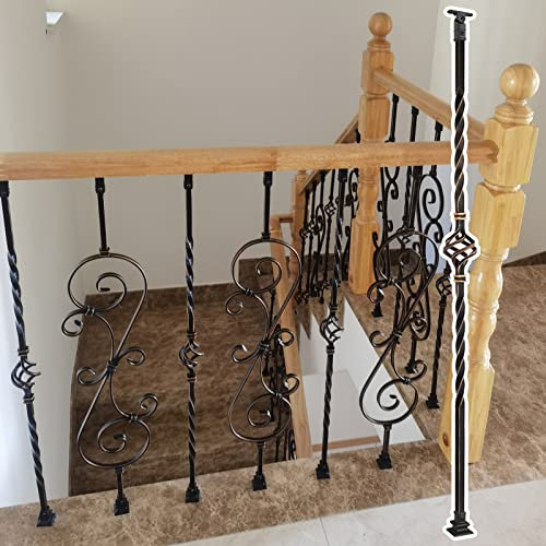 Garde Corps Balustres Rustiques de Ferme pour L'intérieur de L'escalier - Ensemble de Broches de Fer de Rampe D'escalier Découpables avec Panier et Défilement de S, Balustrade de Pont avec Chaussures