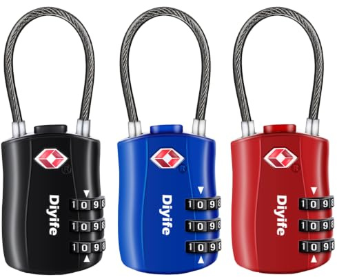 TSA Candados de Equipaje, [3 Paquetes] Diyife Combinación Candados, Candado de Seguridad de 3 DíGitos, Bloqueo De CóDigo para Maletas Equipaje Viaje (Negro, Azul, Rojo) | Código de 3 Dígitos, Seguridad para Viajes, Compatible con inspección TSA