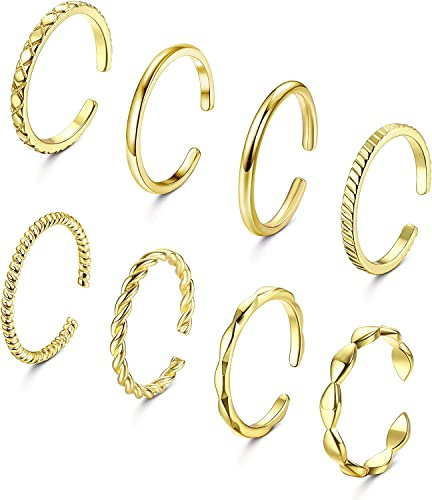 Adramata 8 Pcs Anillos para Mujer Hombre Anillos Ajustables Chapados en Oro de 14 Quilates Anillos para Nudillos Pulgar Anillos para Dedos Anillos Abiertos Apilables Oro Plata Anillos para Mujer
