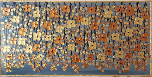 DORON ARTE QUADRO MODERNO ASTRATTO DIPINTO A MANO TELAIO GALLERY BORDI DIPINTI - ALBERO DELLA VITA FIORI D'ORO - 1 metro x50x4 cm -RIF302