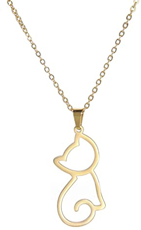Katthalsband för kvinnor rostfritt stål geometrisk stil söt chic ihålig katt hänge halsband djursmycken presenter till kattälskare, 33*15,3 mm, Rostfritt stål, Ingen ädelsten