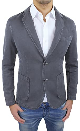 Evoga Blazer Giacca Uomo Grigio Nero Blu Beige Slim Fit Elegante Formale Casual (M, Grigio Scuro Antracite)