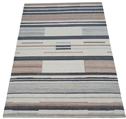 Teppich 100% Wolle Beige Compatible with Braun Grau 160X230 cm Orientteppich Handgetuftet HT370