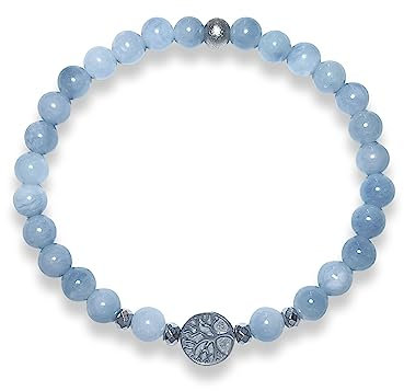 Majas Perlen Chalcedon Armband Perlen echt 6mm Lebensbaum Hämatit - Größe 16 bis 18cm - Handmade Perlenarmband für innere Ruhe Selbstvertauen und Aufmerksamkeit - Spiritueller Schmuck Unisex