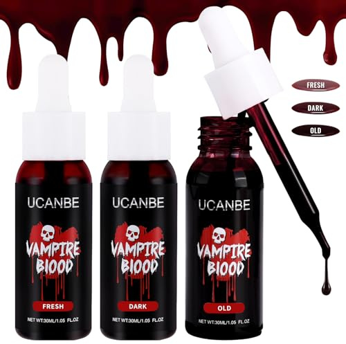 UCANBE Halloween Kunstblut Realistische Fake Blood Abwaschbar(3 PCS) | Blutstropfen für Karneval Theater Unfug Zombie Vampir Clown Monster Cosplay Spezialeffekte Make Up
