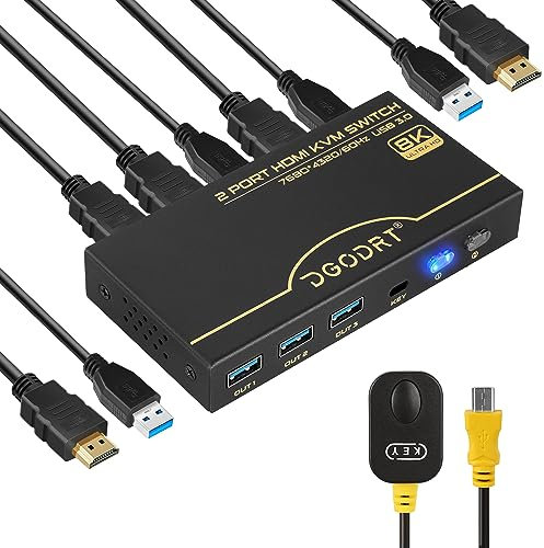 8K 60Hz HDMI KVM Switch 4K 120Hz, 2 Porte USB KVM Switch con USB 3.0 per 2 Computer Condividono 1 Monitor, Tastiera, Mouse, con 2 Cavi USB 3.0 e 2 Cavi HDMI 8K
