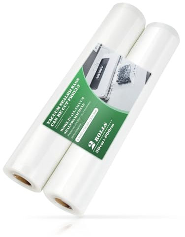 Fousenuk 2 Rotoli 30X600cm Sacchetti Sottovuoto Alimenti, Sacchetti Sottovuoto Alimenti Rotolo Sacchi Riutilizzabili Cottura per Conservazione Sous Vide Buste Sacchetto Goffrato, Senza Bpa