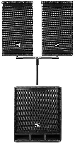 Power Dynamics Combo1500 Active PA Speaker Kit with 15 Subwoofer, 2x 8 Satellite Tops, Bluetooth & Twin Crossbar Stand for DJs & Live Events