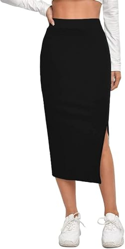 ALYNE Jupe midi Moulante Taille élastique pour Femme, Noir, 34