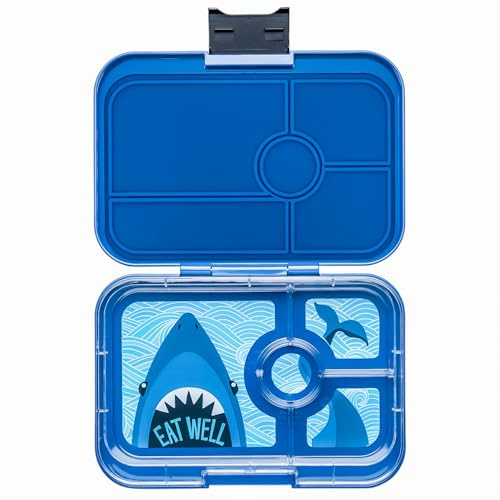 Yumbox Fiambrera Bento Tapas a prueba de fugas (Azul Monte Carlo con bandeja de tiburón). Bandeja de 4 compartimentos ideal para sándwiches. Guarda sándwiches, wraps, bagels y mucho más.