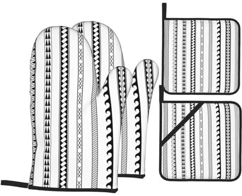Guanti da cucina e presine con motivo a strisce triangolari, set da 4 pezzi, guanti da cucina resistenti alle alte temperature