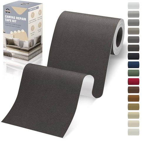 OAZ Flicken Selbstklebend Stoff, 10 x 200 cm Leinwand Selbstklebender Stoff, Schwarz Grau, Wasserdichtes Leinwand Flicken Selbstklebend für Sofa Zelt Möbel Autositz Liege