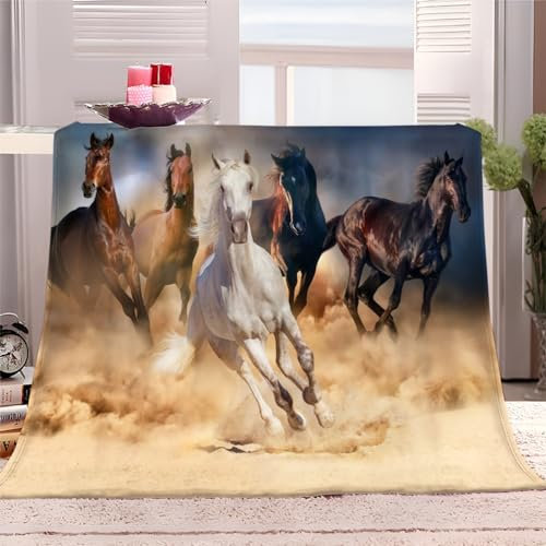 XCQHZYQ Kuscheldecke Tierisches Pferd 180x200 cm Wohndecke Warm Winter Weich Decke Couch Sofa überwurfdecke, Fleece Sherpa Wolldecke für Bett Schlafzimmer Büro - Schlammgelb