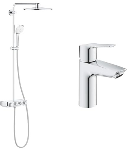 GROHE Colonne de douche thermostatique Euphoria SmartControl System 310 Duo 26507000 & QUICKFIX Start Robinet de salle de bains lavabo, mousseur économie d'eau, sans tirette