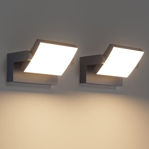 Klighten 2 Pcs 24W Outdoor Wall Light Waterproof IP65, Adjustable Aluminum LED Wall Lamp, Modern Outside Lights Mains Powered for Entrance Garden Terrace, 1500 Lumen, Anthracite, Warm White 3000K