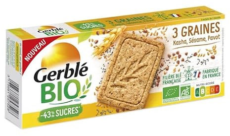 Délicieux Sablé GERBLE BIO aux 3 Graines - Sésame, Kasha, et Pavot | Craquez pour ce Délice Bio de 132g | Epicerie Diététique & Nutrition - Le Lot De 4
