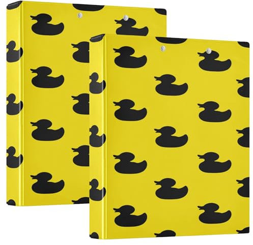 Ordner mit 3 Ringen, 3,5 cm, mit Innentaschen, 1/2 Packung Ordner, Schulhefter 200 Blatt, schwarze Enten auf gelbem Hintergrund