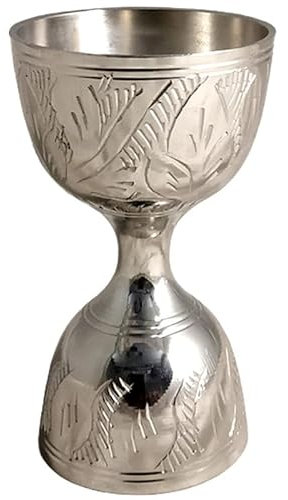 GRAINEX ENGINEER Vintage Brass Double Sided Peg Measurer Jigger Cups | Royal Wine 30/60 ml- Renaissance Medieval Gifts for Communion, Christmas Wedding Anniversary Drinkware (Silver)-Set 4