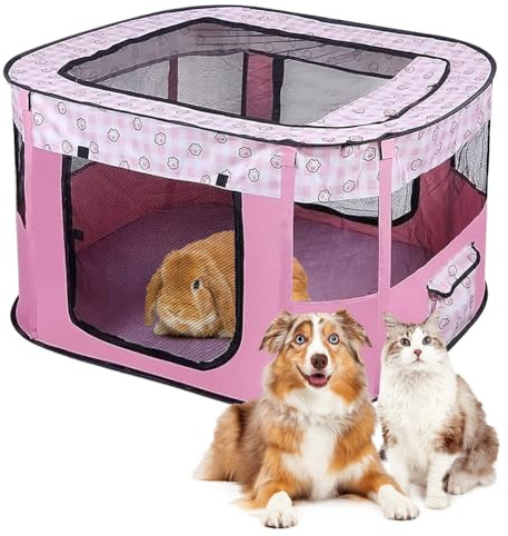 Recinto pieghevole per cuccioli e animali - In tessuto Oxford - Tenda rettangolare per cani, conigli, porcellini d'India e gatti - Per interni o esterni - 70 x 55 x 40 cm - Rosa
