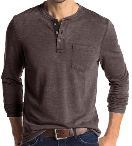 Herren Henley Shirt Baumwolle Lässiges Langarmshirt T-Shirt Knopfleiste Freizeitshirts mit Brusttasche 2024 (13,L,L)