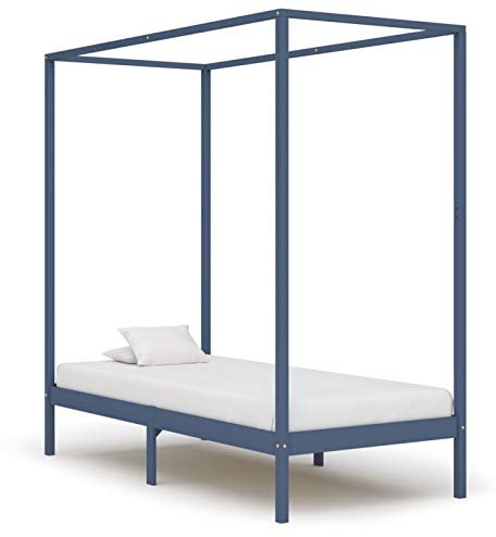 Rantry Himmelbett aus Massivholz, Kiefer, Grau, 100 x 200 cm, Bettrahmen, Einzelbett, Doppelbett, rostfrei, einfach zu montieren