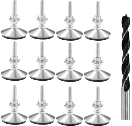 TOKSEO 8 Stück M10 x 50mm Nivellierfüße, Möbelfüße Verstellbar Metall M10 Stellfüße Höhenverstellbar, Verstellschraube mit Einschlagmuttern, Kontermuttern und Metallbohrern