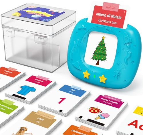 HOMESTEC Giochi Montessori 2 Anni, Flashcard Parlanti Italiano Inglese Blu | Include 216 carte impermeabili con 432 parole e 25 temi. Con suoni realistici, è un perfetto regalo per ragazzi e ragazze.