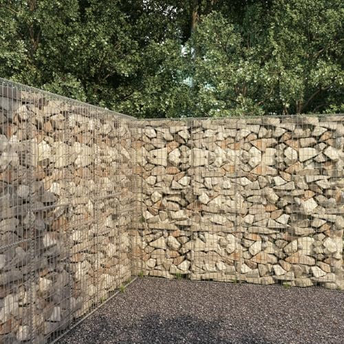 LAPOOH Gabionenwand mit Abdeckung, Gabionen Zaun, Mülltonnenverkleidung, Gabionenkörbe, Steine Für Gabionen, Steingabionen, Verzinkter Stahl 300 x 50 x 200 cm
