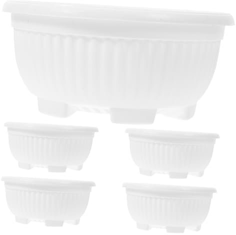 POPETPOP Lot de 5 Grands Pots de Fleurs Ronds en Plastique avec Trou de Drainage pour Plantes