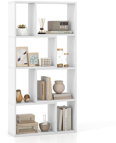 COSTWAY Bücherregal mit 4 Ebenen, Standregal mit 8 Fächern, Würfelregal, Regal, Büroregal, Aufbewahrungsregal für Wohnzimmer, Schlafzimmer, Arbeitszimmer, 60 x 20 x 120 cm (Weiß)