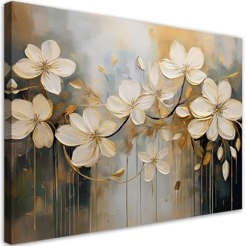 Feeby Leinwand Bilder - Blumen Natur Gemalt - Canvas 120x80 cm - Deko Wohnzimmer - Wandbilder Schlafzimmer - Deko Aesthetic - Wand Deko - Leinwand Groß - Deko Zimmer - Leinwandbilder XXL