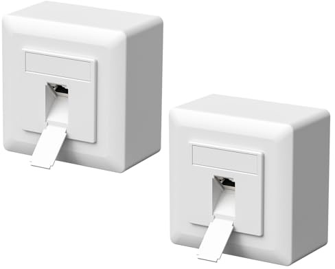 FGB 2x Universal Netzwerkdose CAT6a, 1 Port Aufputz/Unterputz, Weiß | Geschirmt, 10-Gigabit-Ethernet, RJ45 Datendose, EIA/TIA 568A&B, LAN Netzwerkdose geeignet für Verlegekabel