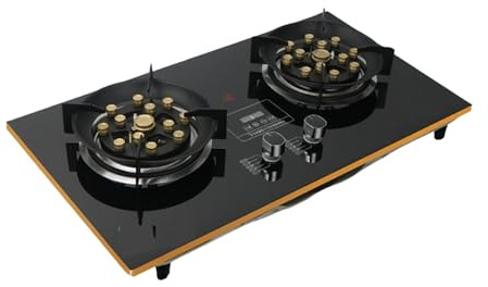 Gas Stove, Timing Double Burner Gas Hob Desktop and Embedded Dual-use, 13-cavity Fierce Fire NG/LPG Gas Cooker with Flameout Protection, for Outdoor Camping Home(LPG)
