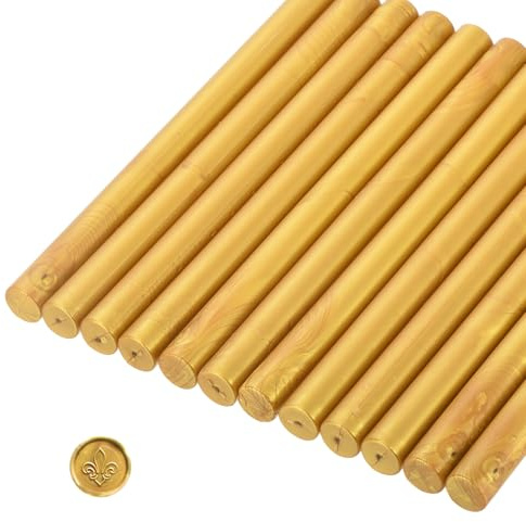 QUARKZMAN 12 Stück 11mm Wachssiegel Stöcke Gold Siegelwachs Stick Klebepistole Wachs Siegelstab Handwerk Klebstoff Wachs für Briefsiegel Wachsstempel, Einladungen, Verpackungsdekoration