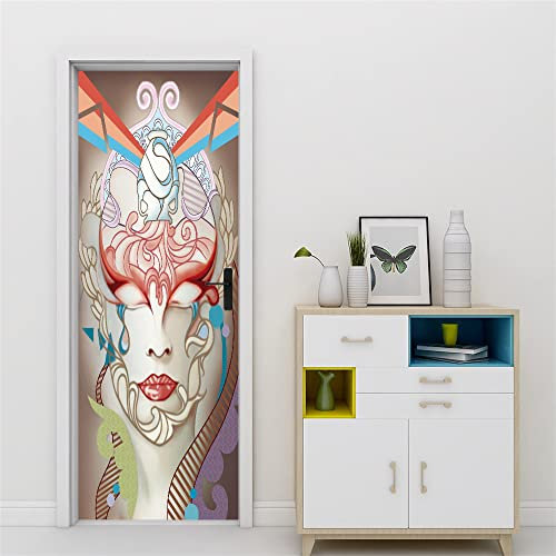 3D Türtapete Türaufkleber Selbstklebend 80x200 Türfolie Poster Fototapete Türbilder Türtattoos Wasserdichte Tür Stickers für Kinderzimmer Wohnzimmer Badezimmer Frau